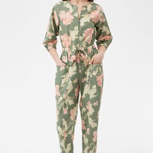 LA VIE PEONIES POPLIN JUMPSUIT IN MOSS COMBO size XS (extra-small)